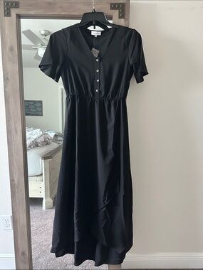 ( One Loved Babe) Women’s Black Button-Front Midi Dress